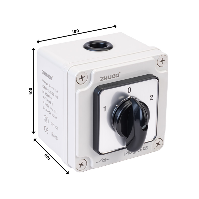 ZHUCO SZW26-32/D303.3EF three-circuit IP65 protected changeover switch